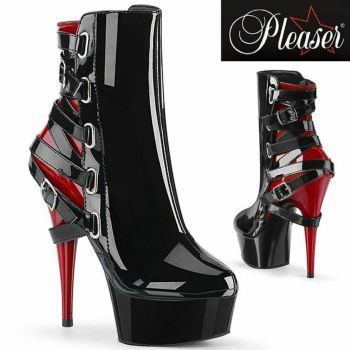 PLEASER/プリーザー】キャバヒール レースアップ エナメル 厚底 ハイヒール  ショートブーツ[ブラック×レッド][22.8cm～24.8cm][15cmヒール] | キャバドレス 通販 LaLaTulle