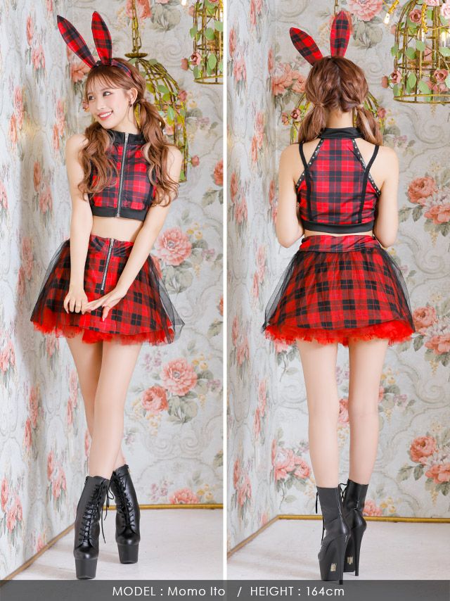 [ハロウィンコスプレ][LaLaTulle select]tk-hw8307 レッド×ブラックチェックバニーガールコスチューム[3set]画像5