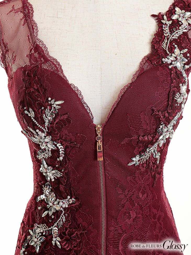 ROBEdeFLEURS Glossy[ローブドフルール グロッシー]フラワービジュー× フロント ジップデザイン ミニドレス[五十嵐美咲][2351]