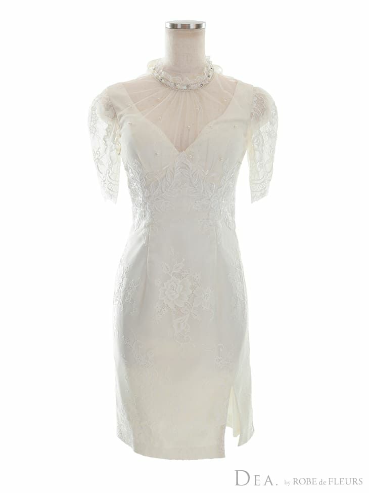 ディア バイ ローブドフルール [DEA] 2354 パール付き フリル  総レース  ひざ丈ドレス