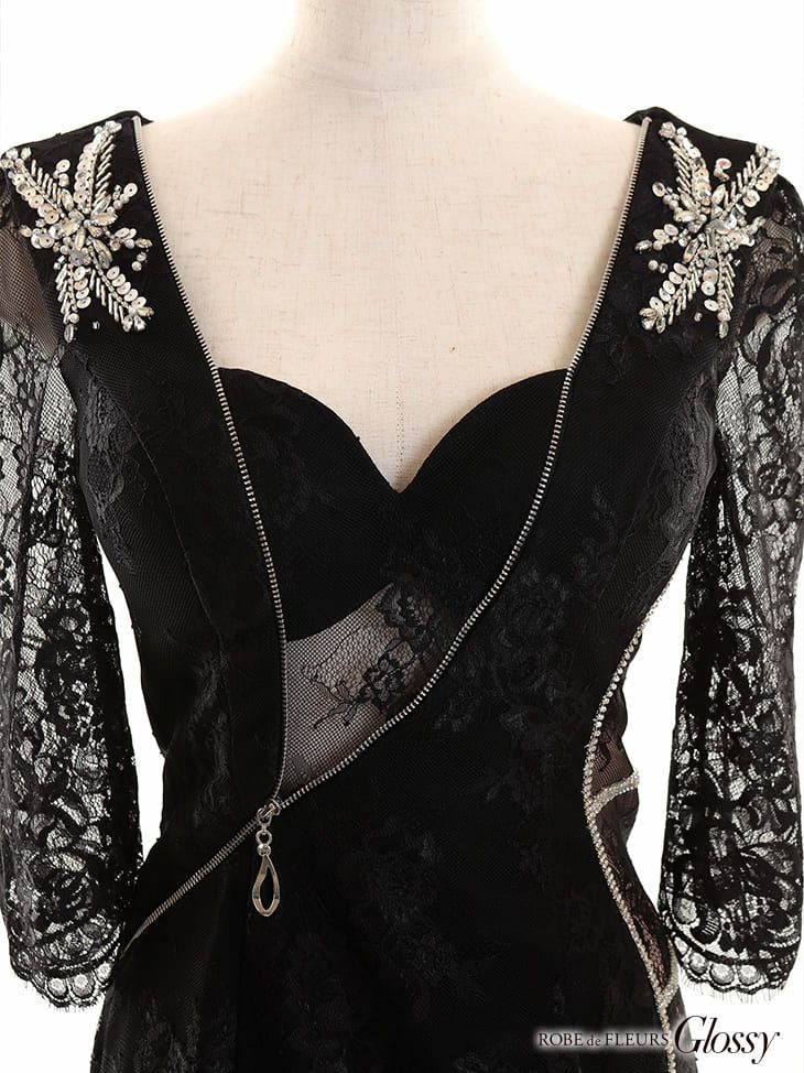 ROBEdeFLEURS Glossy[ローブドフルール グロッシー]ジッパー× サイドレース切替 ミニドレス[五十嵐美咲][2309]