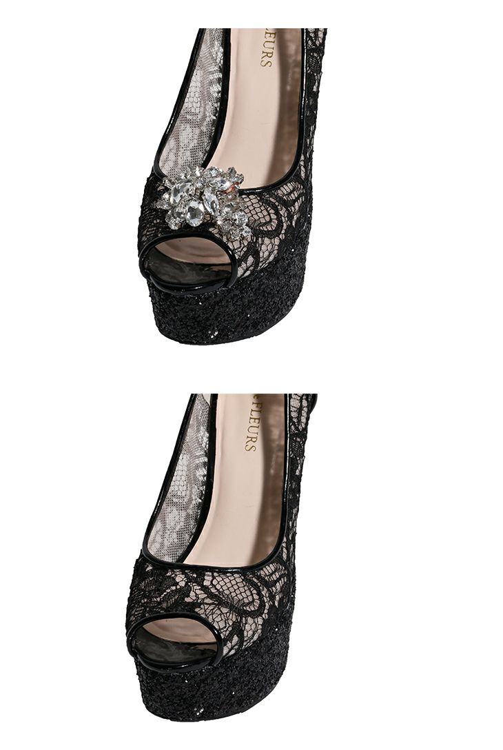 ROBEdeFLEURS ローブドフルール ビジュークリップ付きラメヒール×レースオープントゥパンプス[101]