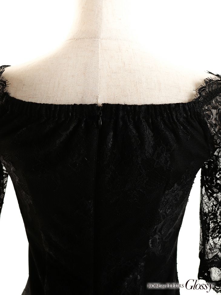 ROBEdeFLEURS Glossy[ローブドフルール グロッシー]オフショル フロント ジッパー ミニドレス[XS/Lあり][真優川咲][2413]