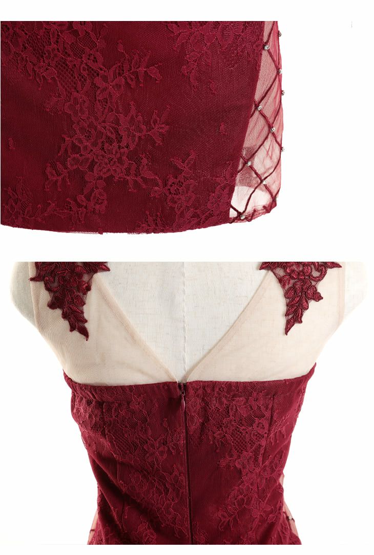 ROBEdeFLEURS Glossy[ローブドフルール グロッシー]ブロックチュール× スカラップ レース ミニドレス[ゆめ][2472]