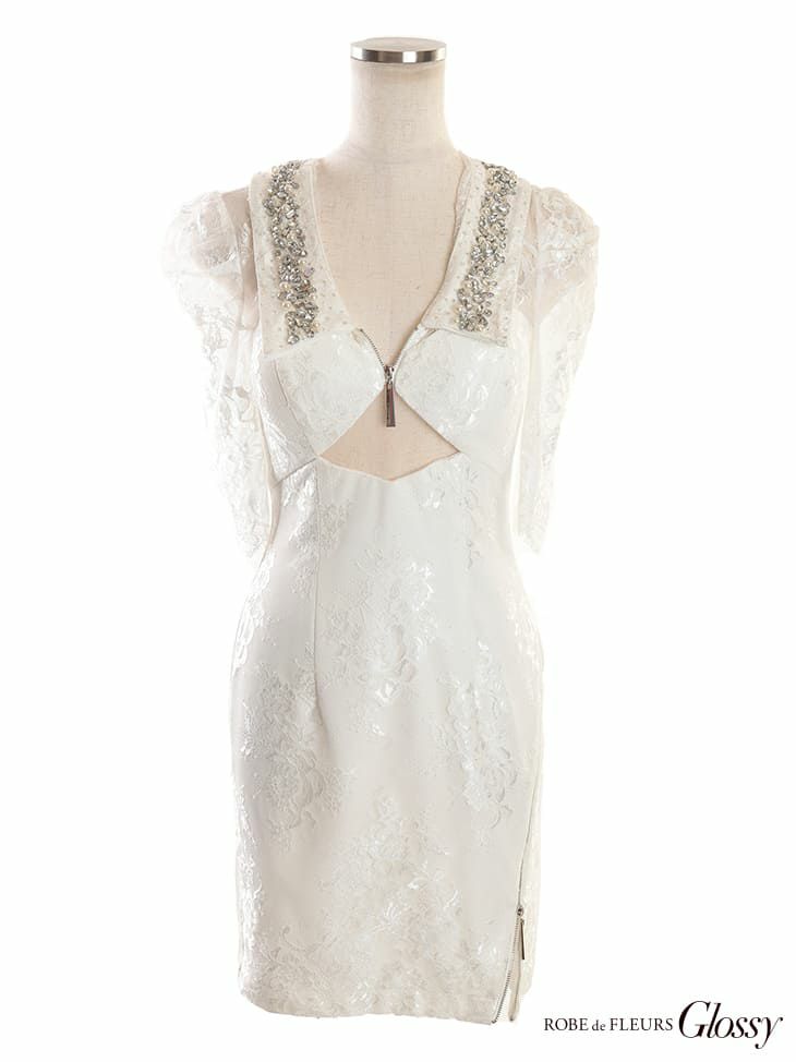 ROBEdeFLEURS Glossy[ローブドフルール グロッシー]レース袖×付け襟デザイン ミニドレス[美咲キララ][2468]