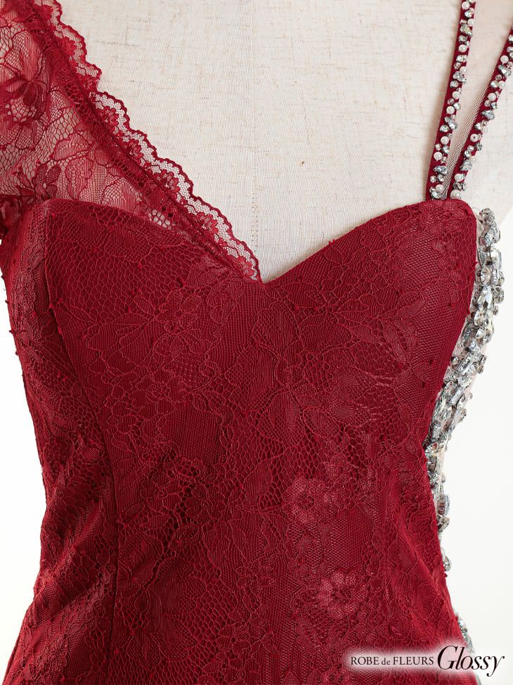 ROBEdeFLEURS Glossy[ローブドフルール グロッシー]ビジューチュール× レーススリーブ ミニドレス[ゆめ][2421]