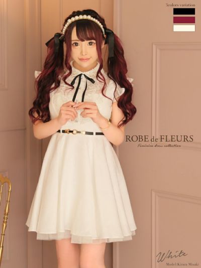 ROBEdeFLEURS ローブドフルール 襟付きブラウス風ドッキング フレア ミニドレス[2503]