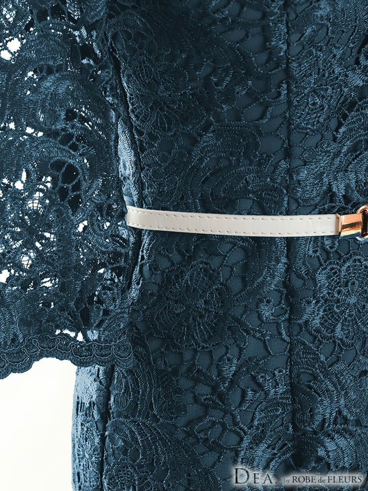 ディア バイ ローブドフルール [DEA] 2371 ビジュー チュール ベルト付き 総レース  ひざ丈ドレス