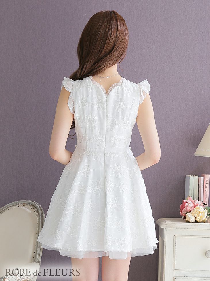 ROBE de FLEURS[ローブドフルール]パールビジュー×レース フレア 高級 