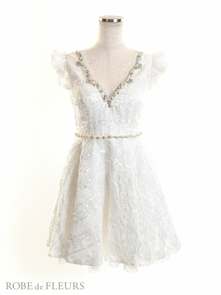 キャバドレス [ROBEdeFLEURS][ローブドフルール]rf-md-fm2503 rf-md-fm2460 パールビジュー×レースフレアミニドレス(3color)(XS/S/M/L)画像6