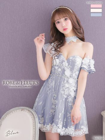 ROBEdeFLEURS/ローブドフルール】花柄レース×立体 フラワー フレアミニ 