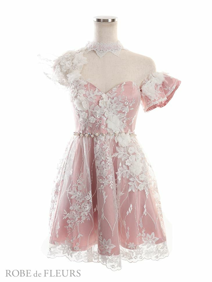 ROBEdeFLEURS ローブドフルール 刺繍レース× 立体 フラワー フレアドレス[2451]