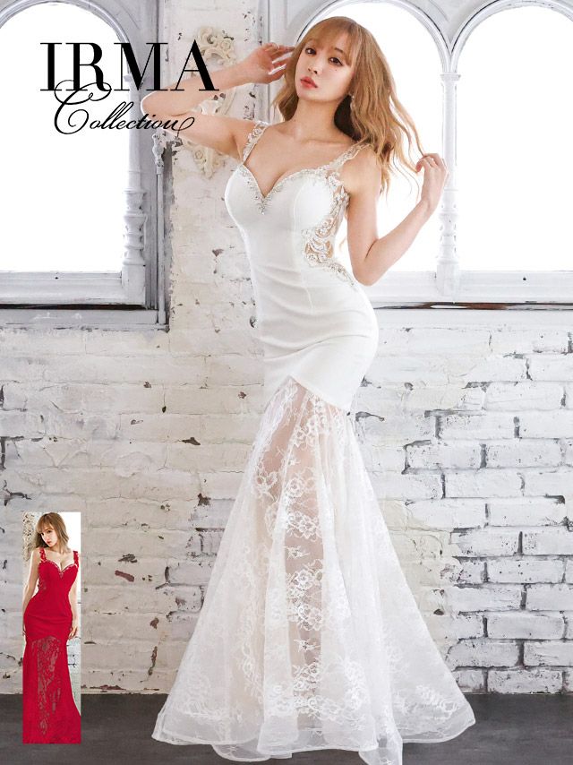 IRMA/イルマ】花柄レース ワンカラー マーメイド タイトロングドレス  