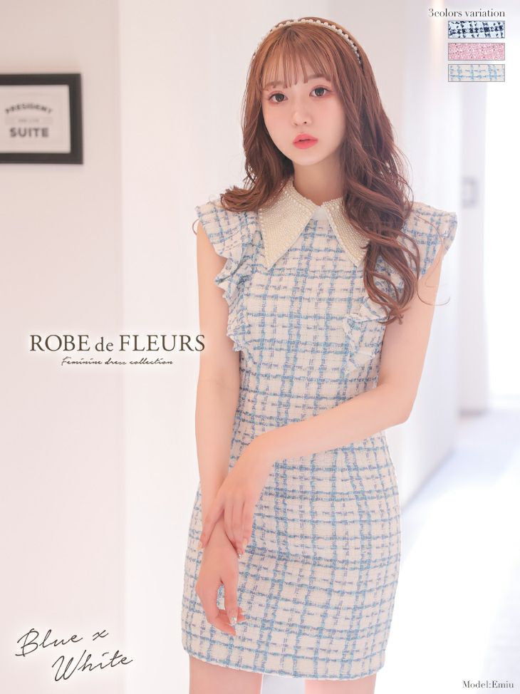 ROBEdeFLEURS/ローブドフルール】パール 襟 フリル チェック柄  