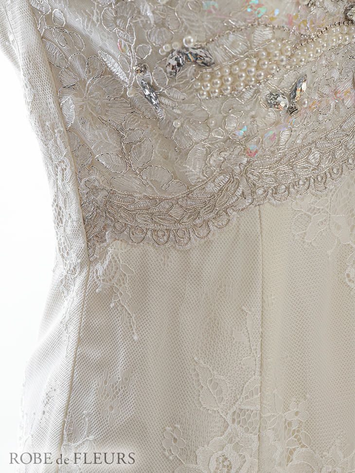 ROBEdeFLEURS ローブドフルール スカラップレース×パールビジュー タイト ミニドレス[2393]