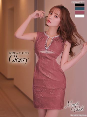 ROBEdeFLEURS Glossy[ローブドフルール グロッシー]総レース×バストカットデザイン ミニドレス[真優川咲][2488]