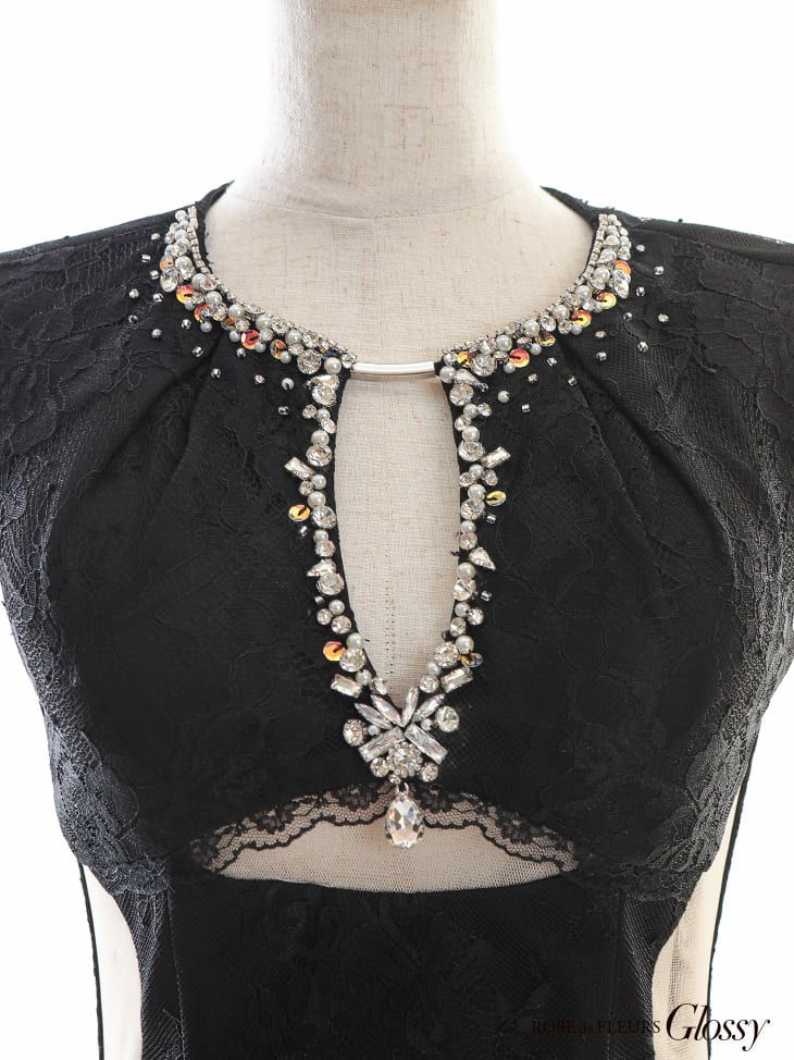 ROBEdeFLEURS Glossy[ローブドフルール グロッシー]総レース×バストカットデザイン ミニドレス[真優川咲][2488]