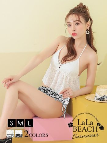 水着 [LaLaTulle select]tk-swswz1905-02 フラワーコットン刺繍レースビスチェスイムウェア(2color)(S/M/L)画像2