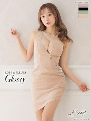 ROBEdeFLEURS Glossy[ローブドフルール グロッシー]ジップ×サイドチュール ミニドレス[XS/Lあり][真優川咲][2507]