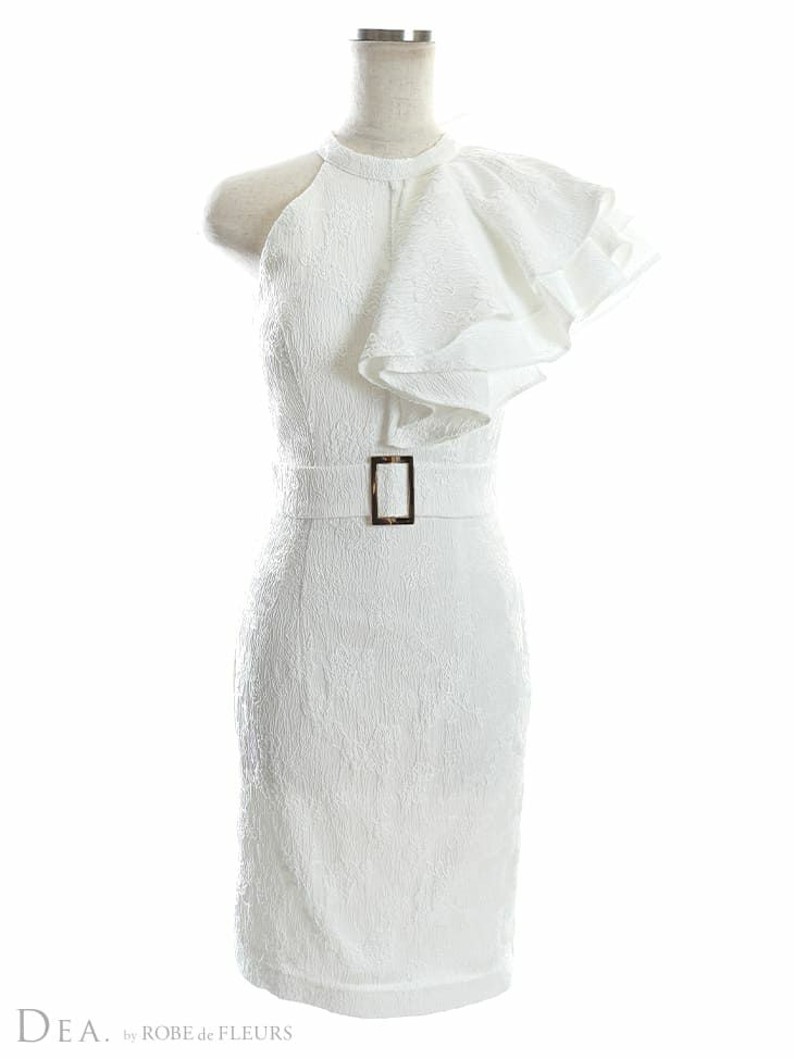 ディア バイ ローブドフルール [DEA] 2552 片サイ フリル  ジャガード  ミニドレス