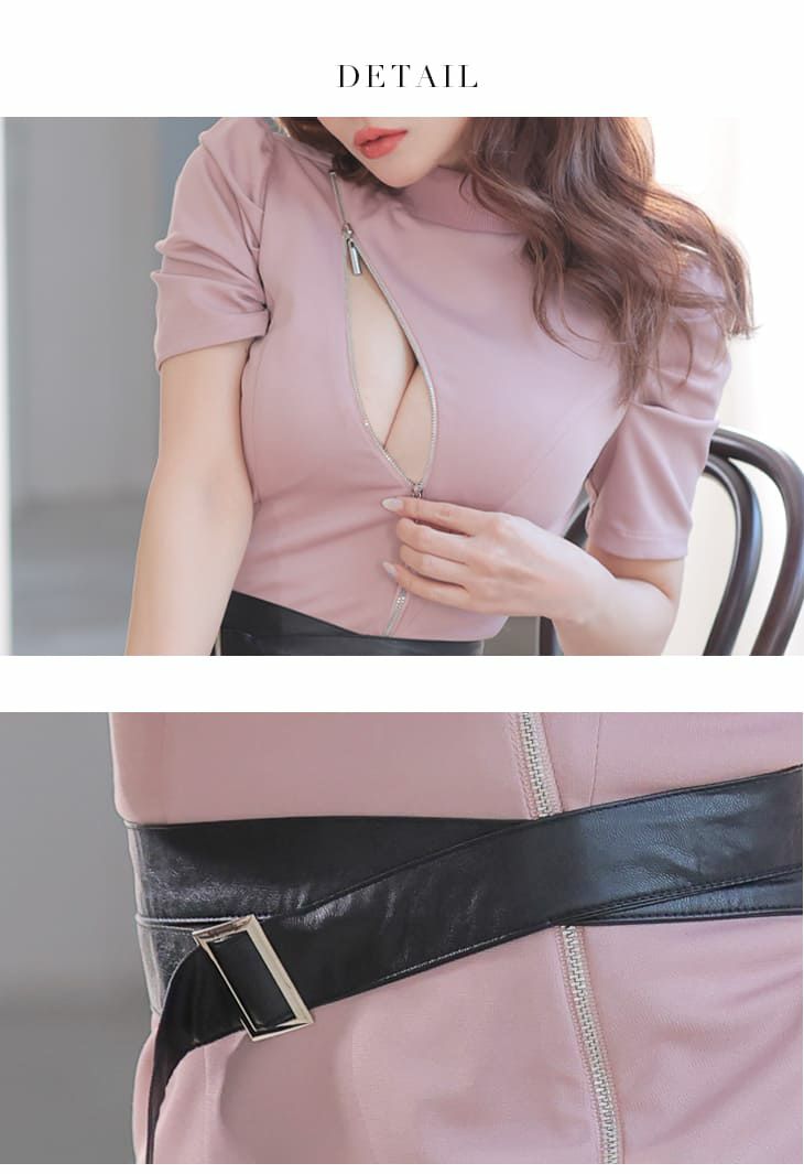 ROBEdeFLEURS Glossy[ローブドフルール グロッシー]ベルト付き ジッパー ミニドレス[真優川咲][2589]