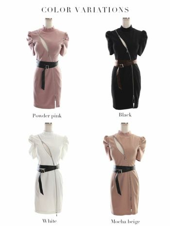 ROBEdeFLEURS Glossy[ローブドフルール グロッシー]ベルト付き ジッパー ミニドレス[真優川咲][2589-1]