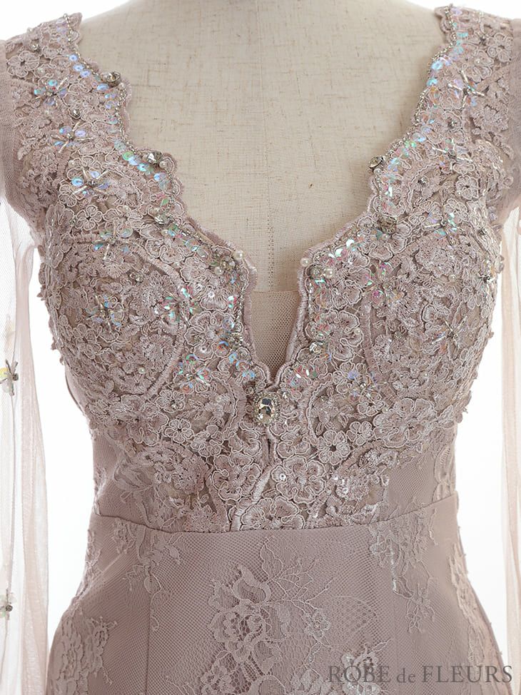 ROBEdeFLEURS ローブドフルール  スカラップカットｘ チュールスリーブ ミニドレス[2575][2575]