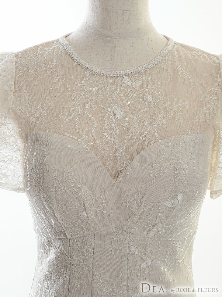 キャバドレス [DEA by ROBEdeFLEURS][ディア バイ ローブドフルール]de-md-de2631 スパンコール付きレースｘフリル袖 ムードピンク マーメイド ミディドレス