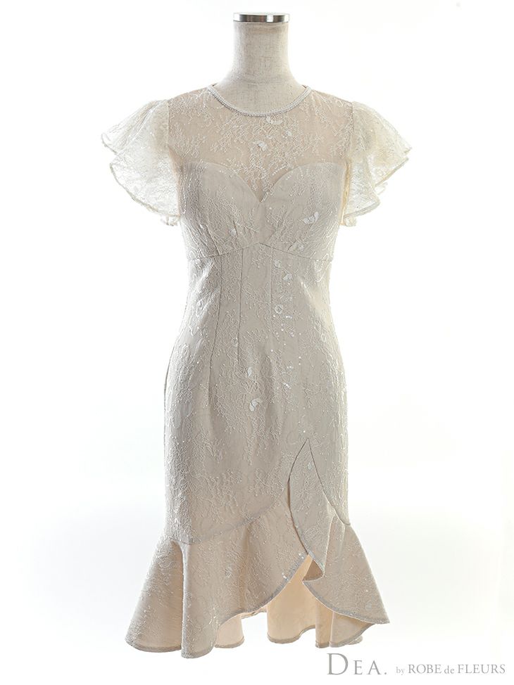 ディア バイ ローブドフルール [DEA] 2631 スパンコール付き レース  フリル袖 ムードピンク マーメイド ひざ丈ドレス