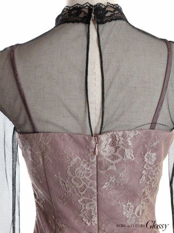 ROBEdeFLEURS Glossy[ローブドフルール グロッシー]チュール ロングスリーブｘ ジップアップデザイン ムード ピンクキャミドレス[真優川咲][2526]