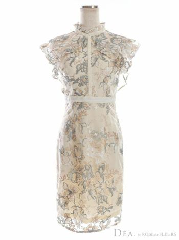 ディア バイ ローブドフルール [DEA] 2584 花柄 レース  フリル袖 ブルー ドレス