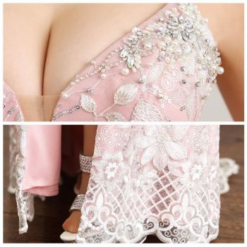 【Angel R/エンジェルアール】ビジューレース スパンコール フラワー刺繍 タイトロングドレス