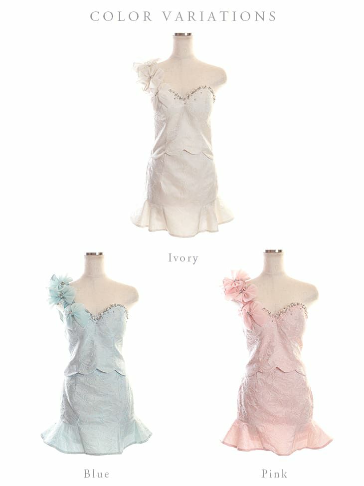 ROBEdeFLEURS ローブドフルール ワンショル リボンモチーフｘ スカートパンツ ブルー セットアップドレス[2453]