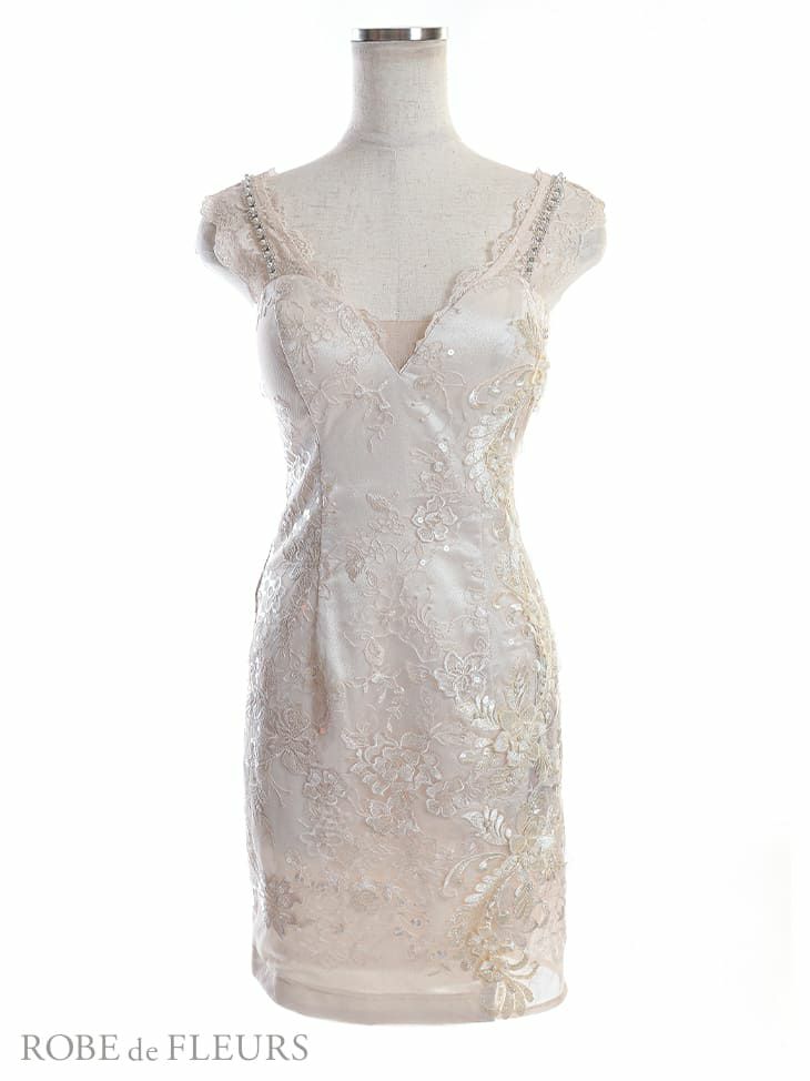 ROBEdeFLEURS ローブドフルール サイド フラワーモチーフ× ノースリーブ ピンク ミニドレス[2578]