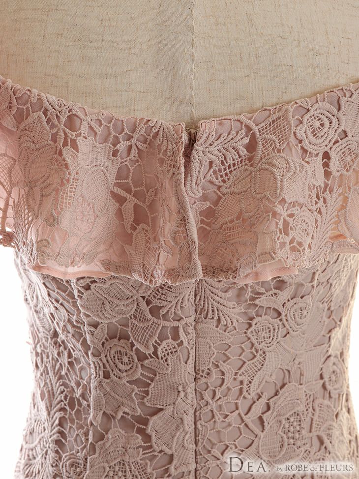 ディア バイ ローブドフルール [DEA] 2489 オフショル 総レース マーメイド アイボリー ひざ丈ドレス