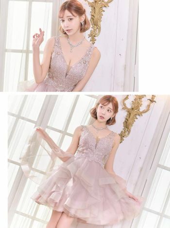 キャバドレス [LaLaTulle select][インポート]llt-ldla823933 ガーリー刺繍レース ノースリーブ　ピンク プリンセスミニドレス(2color)(XS/S/M)[明日花キララ] 画像3