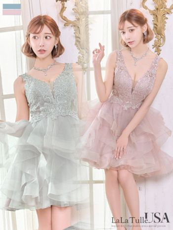 キャバドレス [LaLaTulle select][インポート]llt-ldla823933 ガーリー刺繍レース ノースリーブ　ピンク プリンセスミニドレス(2color)(XS/S/M)[明日花キララ] 画像11