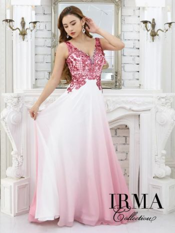 キャバドレス　[IRMA][イルマ]im-ld-21125 グラデーション　バイカラー レース切り替え ノースリ ピンク フレアロングドレス(9号サイズ)(1color)　画像1