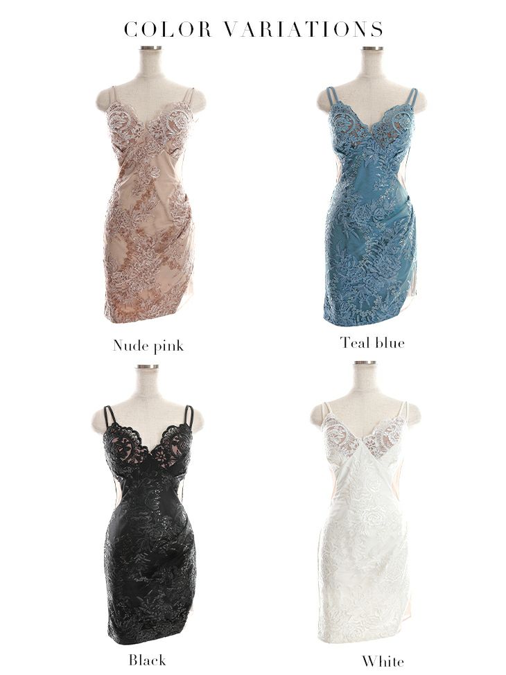 ROBEdeFLEURS Glossy[ローブドフルール グロッシー]スパンコール付き 刺繍レースｘサイドチュールキャミ ミニドレス[五十嵐美咲][2573]