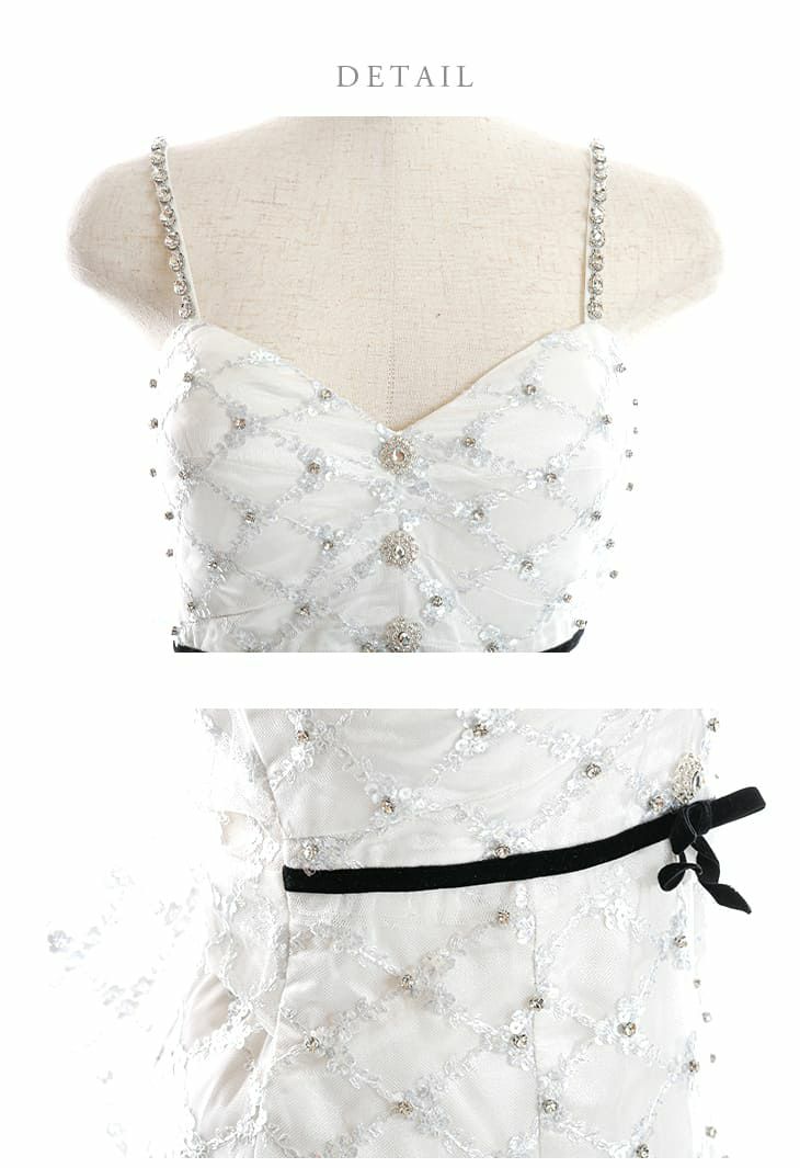 キャバドレス anier. ROBE[アニエローブ]スパンコール刺繍レース サテン キャミソール フレアミニ高級ドレス(ホワイト/ブラック/ラベンダー/ミント)(XSサイズあり)[れいな先生]