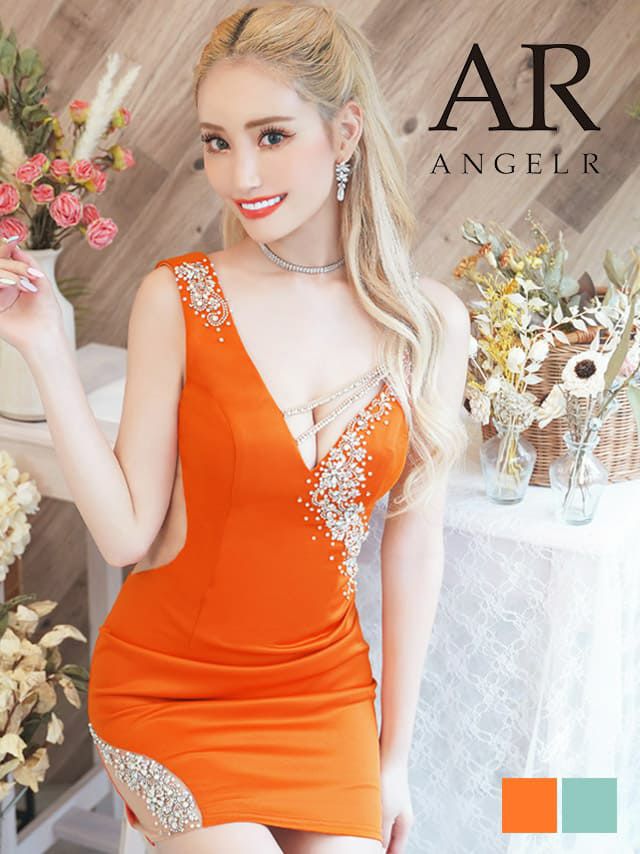 AngelR バックVラインビジュータイトミニドレス S オレンジ - 通販