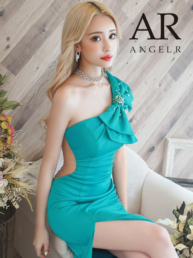 キャバドレス AngelR [エンジェルアール]ビックリボンパールビジュータイトロングドレス(ブルー)[きよみん][22833]