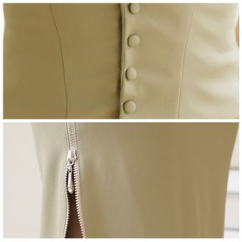 キャバドレス [Veautt][ヴュート]ジップスリット コルセット風 セットアップト タイトミディ丈ドレス(ホワイト×ブラック/ベージュ/モカ)[レオ]