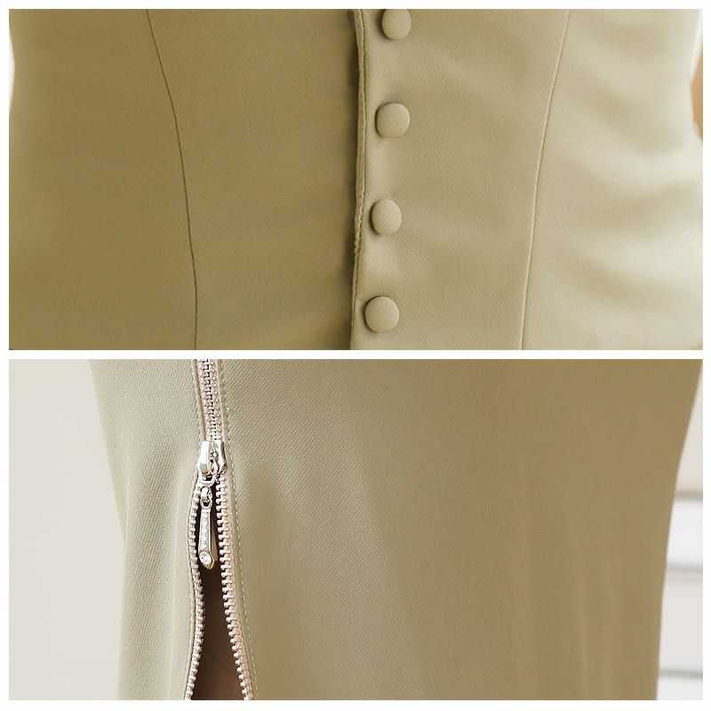 キャバドレス [Veautt][ヴュート]ジップスリット コルセット風 セットアップト タイトミディ丈ドレス(ホワイト×ブラック/ベージュ/モカ)[レオ]