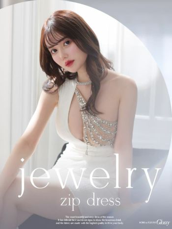 ローブドフルール グロッシー [Glossy] アシンメトリービジューｘ ジッパー ストレッチ ホワイト ドレス(ホワイト/ブルー/ミント/ピンク)[ゆめ][2595-0]