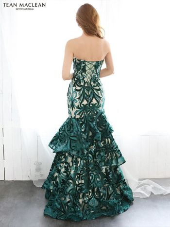 キャバドレス JEANMACLEAN[ジャンマクレーン]jm-ld-11019 ベアトップ スパンコール マーメイド ロングドレス(グリーンシャンパン)(9号サイズ)