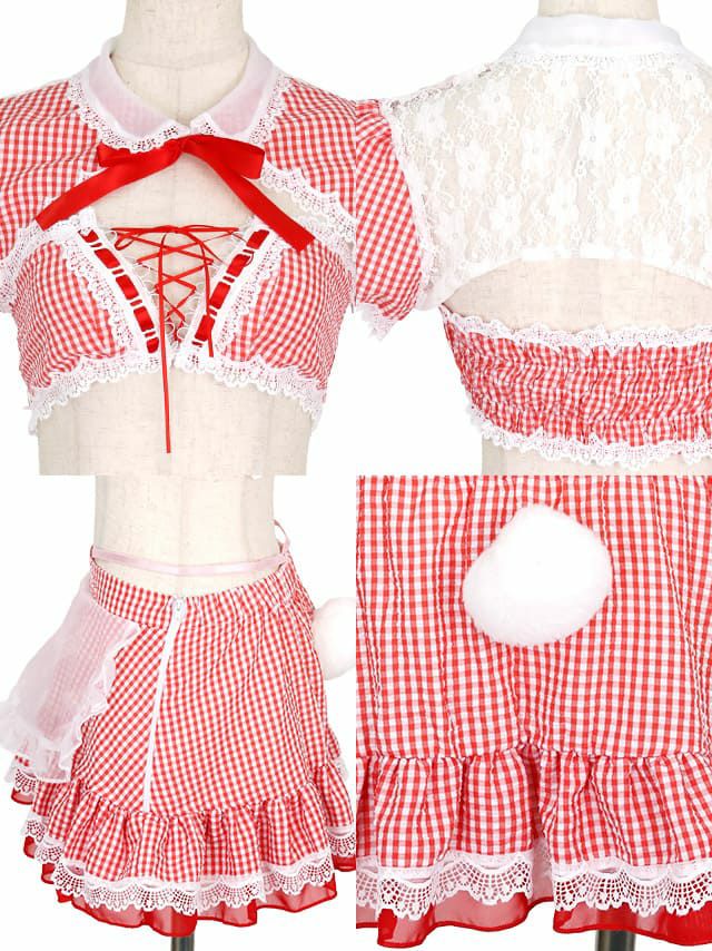 ギンガムチェック セットアップ メイド バニー ハロウィンコスプレ[めぐりっぷ/五十嵐美咲着用]
