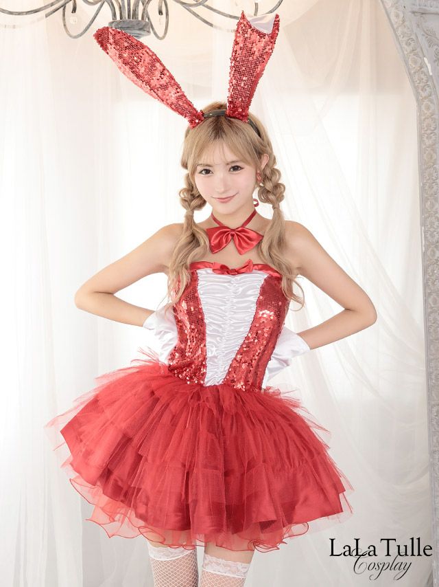 ふわふわ チュール ミニスカート スパンコール リボン バニー ハロウィンコスプレ[聖菜/伊藤桃々]