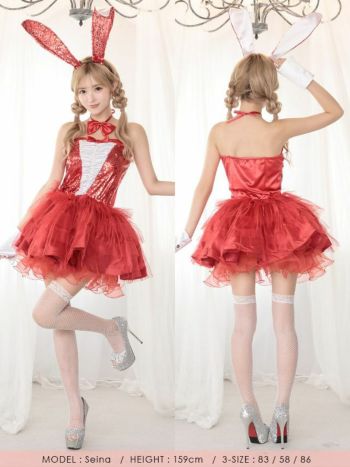 ふわふわ チュール ミニスカート スパンコール リボン バニー ハロウィンコスプレ[聖菜/伊藤桃々]