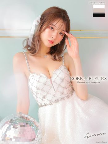 ROBEdeFLEURS ローブドフルール ブロックビジュー フロントジップ キャミソール フレア ミニドレス[2645-0]